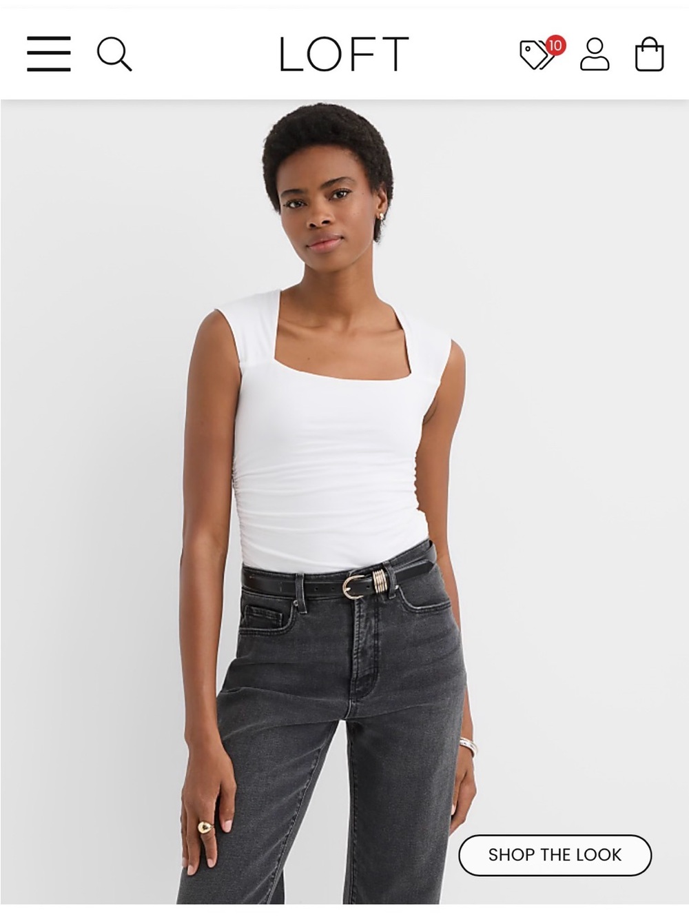 LOFT White Square Neck Ribbed Tan